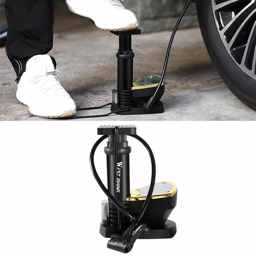 Tire Floor Pump Portable Valve Inflator with Pressure Gauge Black