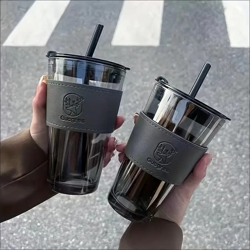 Glass Coffee Mug with Straw - Large Capacity, Minimalist Design for Coffee & Milk Tea