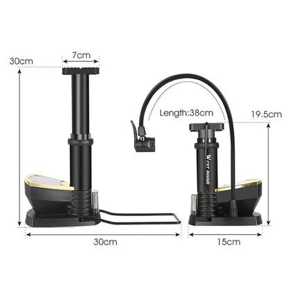 Tire Floor Pump Portable Valve Inflator with Pressure Gauge Black