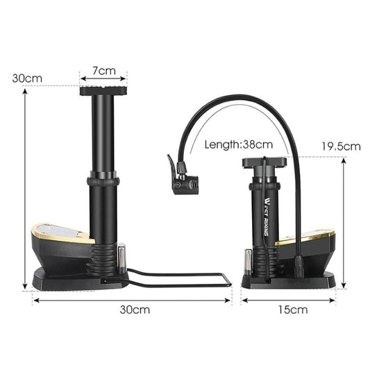 Tire Floor Pump Portable Valve Inflator with Pressure Gauge Black