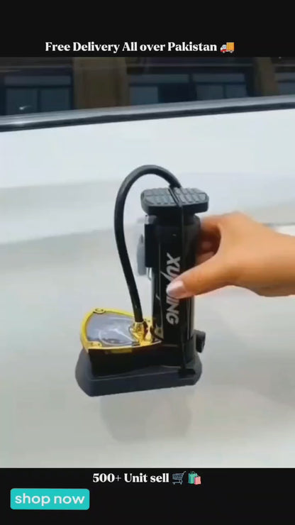 Tire Floor Pump Portable Valve Inflator with Pressure Gauge Black