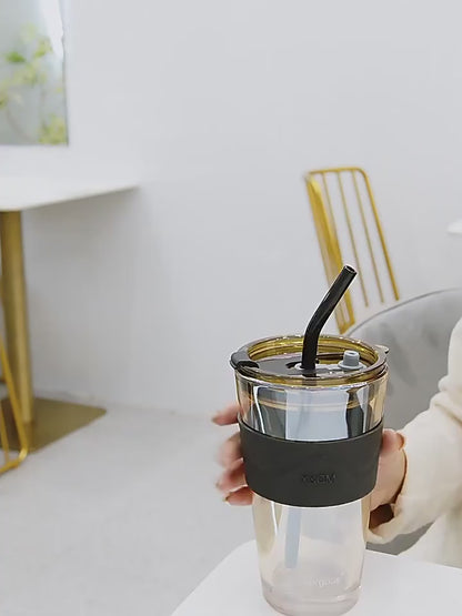 Glass Coffee Mug with Straw - Large Capacity, Minimalist Design for Coffee & Milk Tea